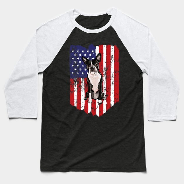 American Flag Boston Terrier 4Th Of July Usa Baseball T-Shirt by eldridgejacqueline